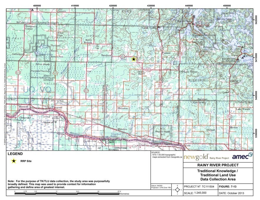 Figure 7-1: A broad view of the proponent's traditional knowledge and traditional land use data collection area, encompassing the Natural Environment Regional Study Area and Human Environment Regional Study Area (Source: Rainy River EIS, AMEC).