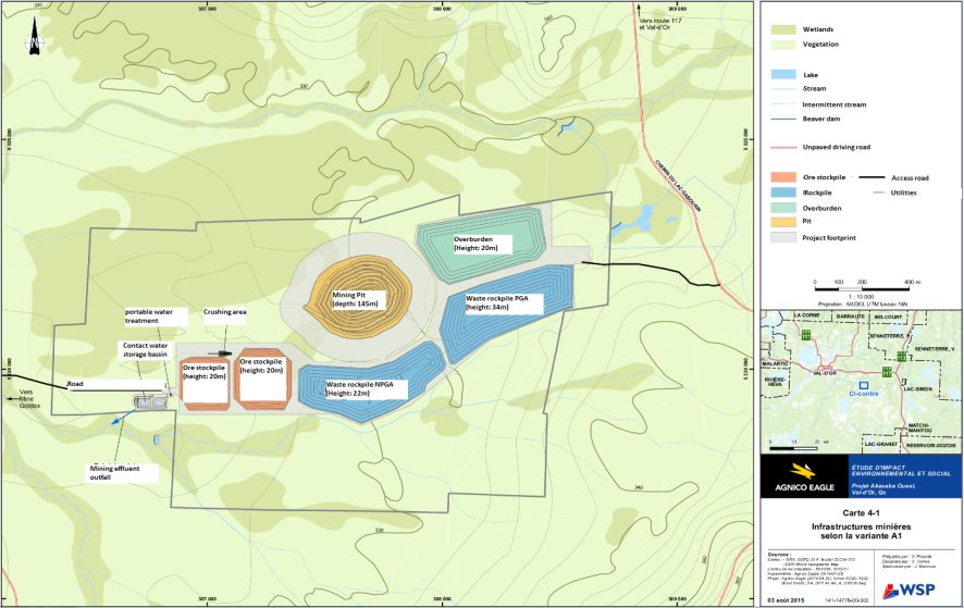 Figure 5: Alternative A1?location and configuration of the waste rock, unconsolidated deposit and ore storage areas