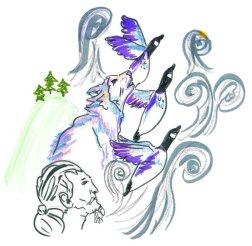 The hand drawn image is a graphic recording captured during RAWG meetings. It shows a person, wolf, geese, trees and sprit to represent the deep connection all RAWG First Nations have with Mother Earth and the teachings provided. It is a source of strength.